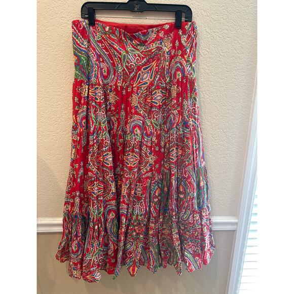 Women’s Lauren Ralph Lauren Red Paisley Prairie Maxi Skirt. Size Medium - Picture 2 of 3